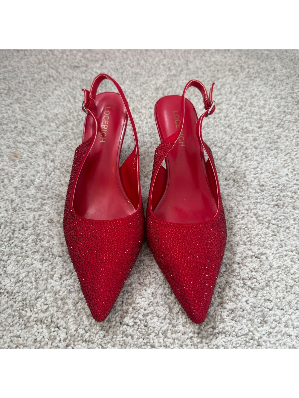 Red Rhinestone Embellished Slingback Heels Size 8.5